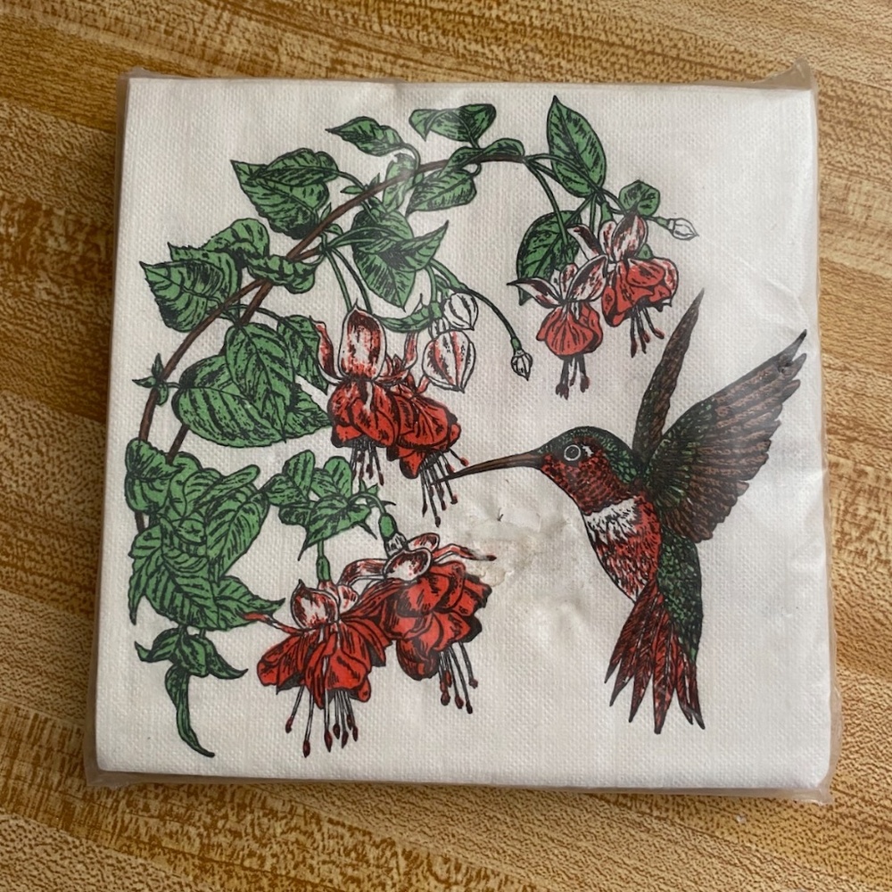 VTG 1970s Hummingbird Paper Napkins Set of 30
